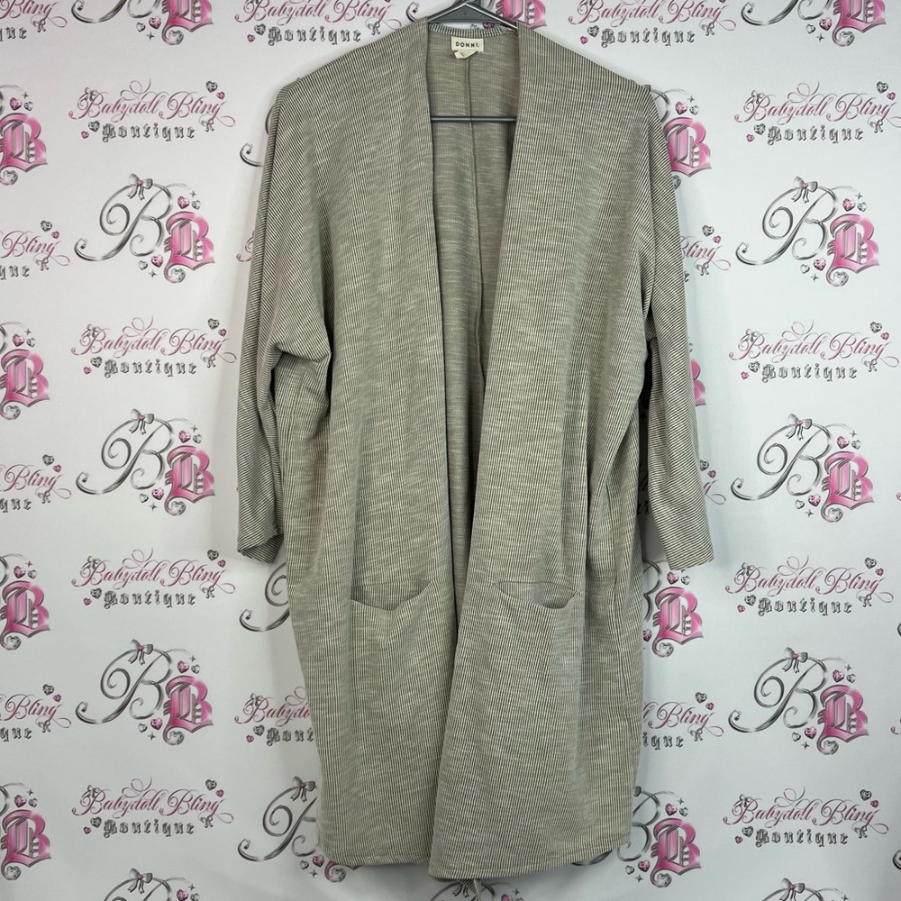 DONNI. Cardigan open front pockets beige Light Gray Women's Cardigan